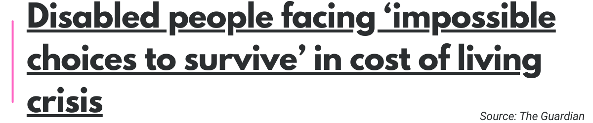 Disabled people facing ‘impossible choices to survive’ in cost of living crisis
