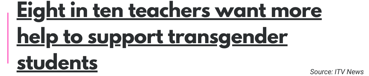 Eight in ten teachers want more help to support transgender students